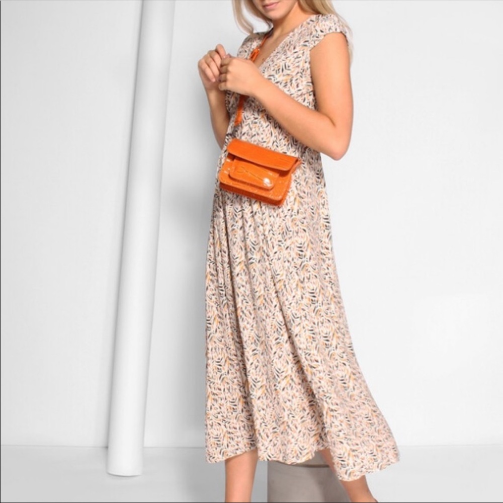 Louizon France midi maxi dress length abstract print cap sleeve